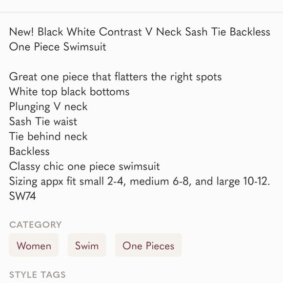 Black White Contrast V Neck Sash Tie Backless One Piece Swimsuit - Picture 5 of 5